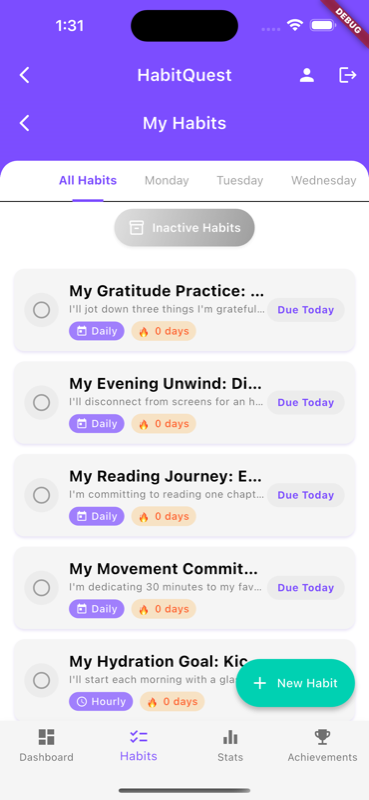 Habit Quest habits list